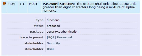 example requirement HTML view