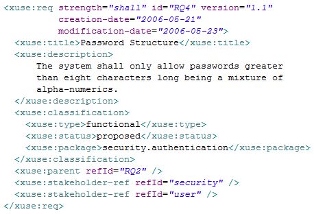 example requirement XML fragment