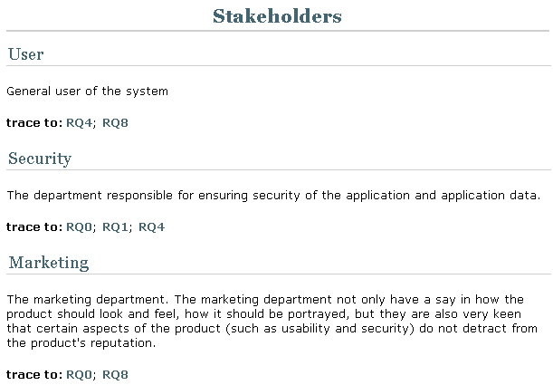 example stakeholder HTML view