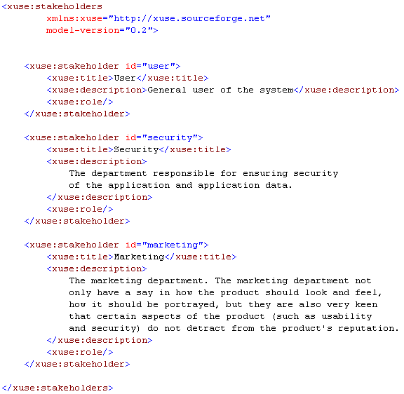 example stakeholder XML fragment